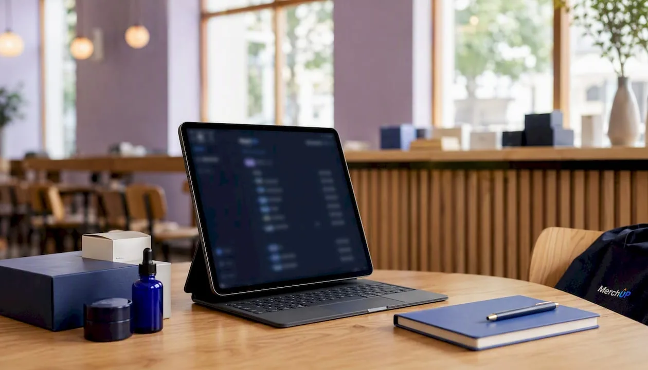 Ecommerce AI writing credits dashboard and product packaging