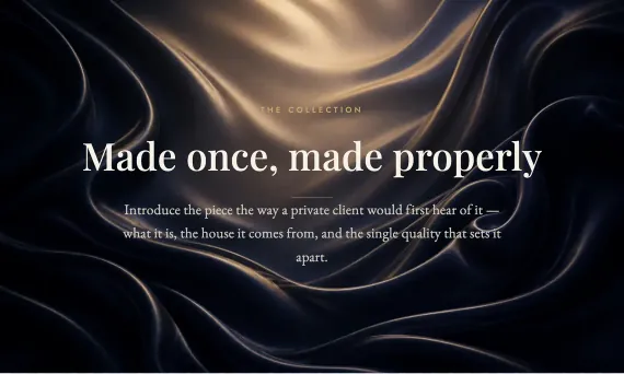 Monarch product description template — maison luxury, black silk & gold